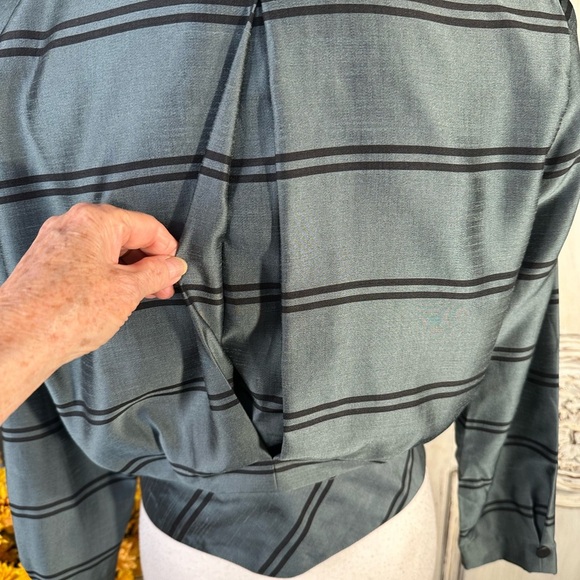 Coletti Elegant Green Plaid Victorian Women's Long Sleeve Peplum Blouse - Picture 9 of 9